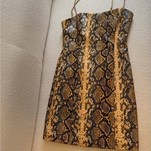 LIKELY Hayley Python Printed Faux Leather Mini Dress In Gold - Picture 2 of 8